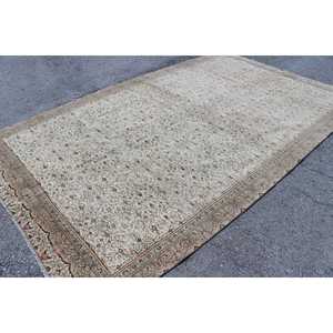 Turkish Rug, Oversize 6.9x11.9 ft Vintage Rug, <b>Brown</b> White Floral <b>Wool</b> Rug - Product Image 2