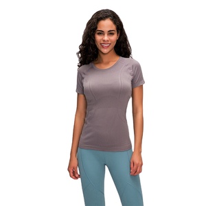 Super qualité Yoga Gym Work Out Sports femmes décontracté col rond manches courtes solide séchage rapide T-shirt de base pour hommes - Product Image 1