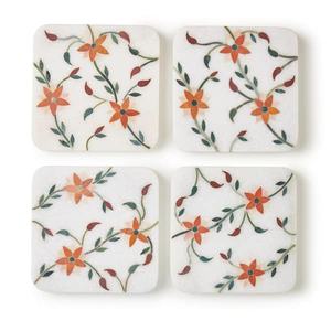 Superventas Posavasos de cerámica con incrustaciones de piedra fina india, posavasos de té de mármol blanco hechos a mano, juego de alfombrillas y almohadillas - Product Image 2