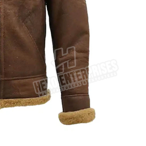 Chaqueta de cuero de piel de oveja para hombre con cuello de piel cinturón ajustable cremallera resistente chaquetas clásicas de bombardero para hombre invierno cálido - Product Image 4
