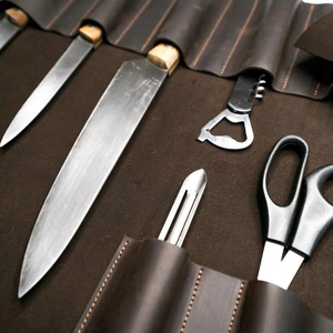 Bolsa enrollable portátil de cuero genuino OEM duradera para almacenamiento de cuchillos de Chef de cocina con opciones personalizadas - Product Image 5