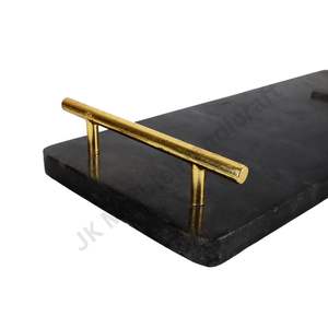 Plateau en marbre rectangulaire de qualité supérieure avec poignées en or élégant et fonctionnel pour toute occasion à vendre - Product Image 3