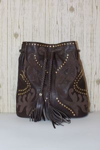 Sac à bandoulière en cuir avec cordon de serrage et appliques Sac à main en cuir marron Sac à bandoulière élégant de vente chaude Sac à bandoulière pour femmes - Product Image 2