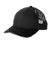 Port Authority Distressed Mesh Back Snapback Trucker Hat-logo brodé personnalisé disponible - Product Image 3