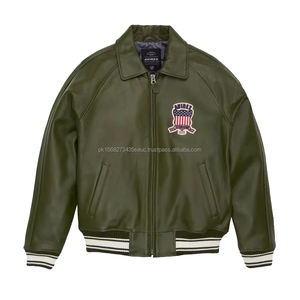 ผลิตเสื้อแจ็คเก็ตบอมเบอร์หนังและผ้าแคนวาสสไตล์อเมริกัน Avirex สีเขียวมะกอก คุณภาพสูง สำหรับผู้ชาย ขายส่งแฟชั่นไฮสตรีท แบรนด์ OEM - Product Image 1