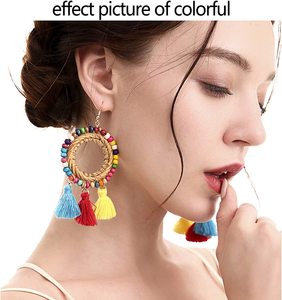 Pendientes hechos a mano con cuentas de semillas amarillas de estilo étnico bohemio, joyería colgante para ropa de fiesta de mujer - Product Image 5