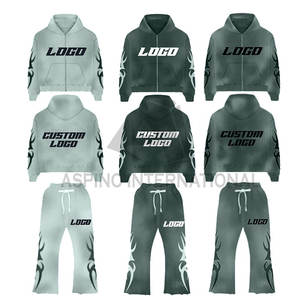 Conjunto de chándal personalizado para hombre, chándal acampanado con lavado ácido de alta calidad, Sudadera con capucha de peso pesado y pantalones de chándal para chándales de invierno - Product Image 4