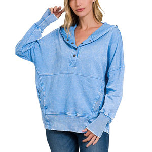 Sudaderas con capucha cortas con cremallera de cuello alto para mujer, ropa de calle al por mayor, transpirable, invierno, Otoño, algodón, Polar, lavado con ácido, logotipo personalizado - Product Image 1