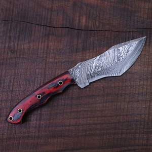 Couteaux de traqueur extérieurs de camping de dureté élevée faits à la main de lame fixe droite de Damas avec la gaine en cuir - Product Image 2