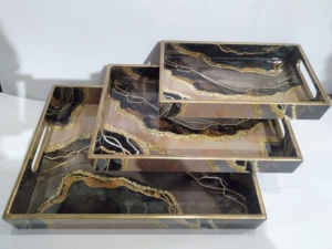 Elegant Chic Set of 3 Rectangle Mango Wood Serving Trays with Resin Inlay Versatile Various Sizes for Serving Various Needs - Product Image 3