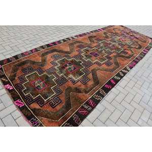 พรมขนสัตว์สีน้ำตาลและสีชมพูวินเทจที่มีลวดลายเรขาคณิต5x13.5ฟุตสำหรับห้องนั่งเล่นหรือห้องโถงสำหรับวัยรุ่นสี่เหลี่ยมผืนผ้า - Product Image 2