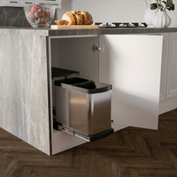 Contenedor de Basura de Acero Inoxidable Emuca, Mueble de Cocina con Montaje Inferior, Función de Extracción Manual/Automática, Modelo España