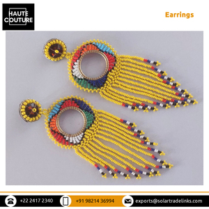 Pendientes redondos de cuentas amarillas, joyería con cuentas amarillas, aspecto colorido Tribal, hechos a mano, venta al por mayor - Product Image 4