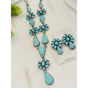 Ensemble de collier lariat Betty Tom Mine 8 avec grappe de fleurs en turquoise et argent sterling pour cadeau - Product Image 4