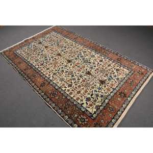 Turkish Vintage Rug, 4.4x7.1 ft Rug, <b>Brown</b> Polka dot <b>Wool</b> Rug - Product Image 1