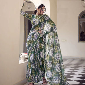 Elegante Sari floral marbal con borde de encaje de perlas y blusa perfecta para exportadores mayoristas - Product Image 1