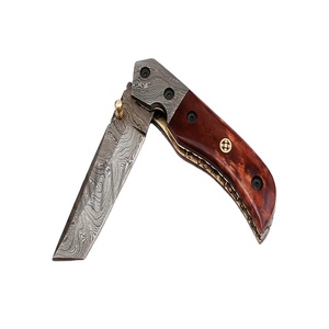 Cuchillo de bolsillo plegable de Damasco, personalizado, con Funda de cuero puro (smk1266) - Product Image 1