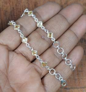 Bracelet ajustable en argent sterling avec citrine, bijou en pierre précieuse, pierre de naissance de novembre, fait main, luxe, certifié GIA, or 22 carats - Product Image 1