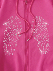 สีชมพูสีHoodiesสําหรับผู้หญิงRhinestoneผีเสื้อDrawstring Zip-Upความร้อนเรียงรายHoodieมาใหม่ผู้ชายผู้หญิงRhinestone Hoodie - Product Image 5