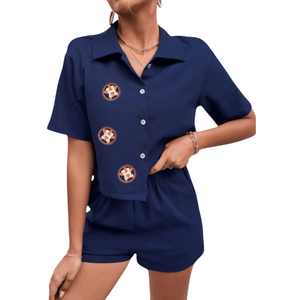 Ensemble 2 pièces de haute qualité pour femmes, style décontracté d'été, avec chemise et short à motifs perlés, idéal pour les jours de match des écoles secondaires, vente en gros - Product Image 2