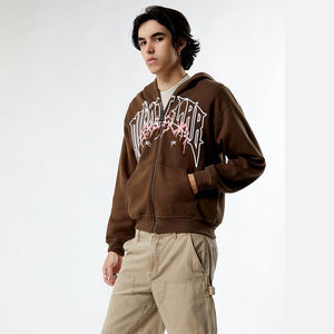 เสื้อฮู้ดมีซิปเต็มตัวผ้าคอตตอนมีฮู้ดพิมพ์ลายด้านหลังพิมพ์พัฟมีตัวอักษรเสื้อครอป100% สำหรับฤดูหนาว - Product Image 4