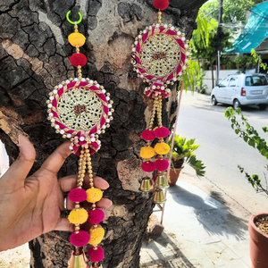 Shubh Labh pompon suspendu cloche travail tentures décors faits à la main pour mariage, fête, Haldi, Mehndi, décor tentures murales - Product Image 2