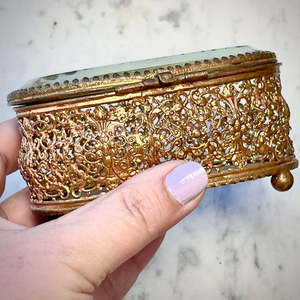 Vintage New Arrival tùy chỉnh kích thước vát Glass lưu trữ <span class=keywords><strong>Box</strong></span> Đối với trang sức trang điểm Phụ kiện đính hộp <span class=keywords><strong>oval</strong></span> Shape kim loại Brass vàng - Product Image 3