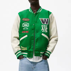 Veste universitaire de baseball pour hommes de haute qualité 100% laine, fine, bouton complet, manche en cuir avec broderie sur le devant. - Product Image 5