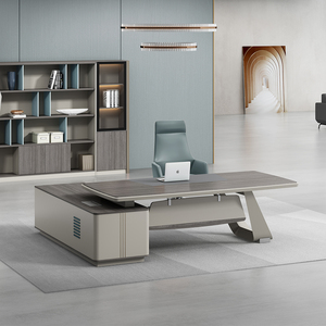 Modern Grey Executive <b>Desk</b> Commercial Wooden Office <b>Computer</b> Table Contemporary Luxury Workstation Big Size Design Easy Assembly - Product Image 4