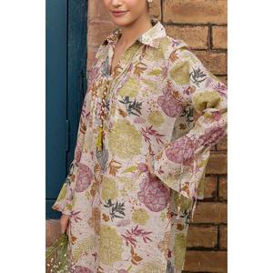 Ensemble 2 pièces imprimé à rayures Zari en jacquard SPT-52003, pantalon sarouel taille haute en crêpe avec volants, coupe ample - Product Image 4