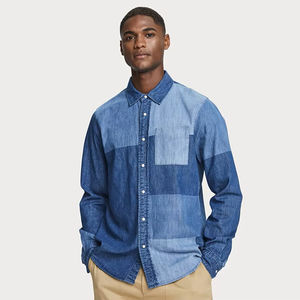 Men Denim Shirts Thin Long Sleeve Soft 100% Cotton Pocket Slim Slight <b>Elastic</b> <b>Jeans</b> Blue Tops Denim Shirt For Men - Product Image 3