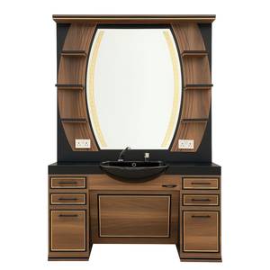 Commercial Barber Shampoo Unit <b>LED</b> <b>Mirror</b> Salon Station Black Basin Wood Grain Cabinet with Open Shelf - Product Image 1