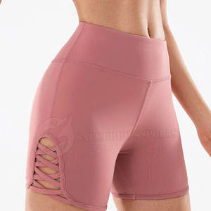 Femmes OEM Logo Brodé Taille Élastique Gym Hip Motif Booty Shorts Couleur Unie Shorts De Sport En Gros - Product Image 1