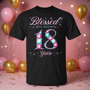 Camiseta de Cumpleaños Número 18 para Mujer, Estampado 'Blessed by God for 18 Years', Camiseta Promocional Premium - Product Image 3
