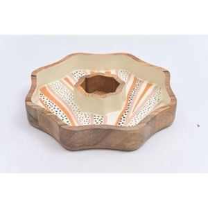 Bol de service en bois en forme de fleur, artisanal, écologique, durable, motif imprimé en émail, design à découpe centrale pour le Ramadan, mariage - Product Image 1