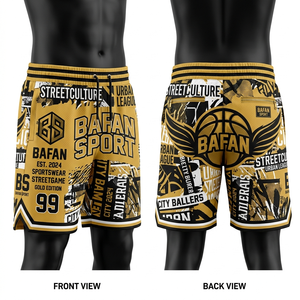 กางเกงบาสเก็ตบอลผ้าโพลีเอสเตอร์ตาข่าย 180 GSM สีเทา-ดำ มีกระเป๋าซิป รับสกรีนโลโก้ตามแบบ กางเกงขาสั้นผู้ชาย - Product Image 5