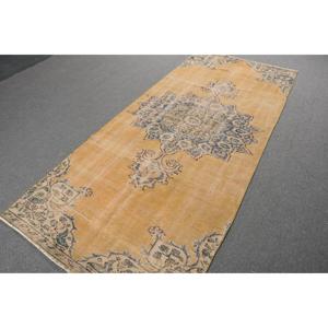 Alfombra Vintage de 3.9x9.2 pies, Alfombra Turca con Diseño de Parches Amarillos - Product Image 4