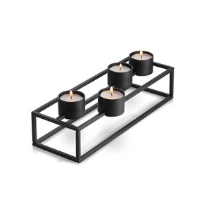 Portavelas de metal negro geométrico rectangular hecho a mano soporte de marco de hierro moderno para 4 velas cónicas comedor elegante y consola - Product Image 6