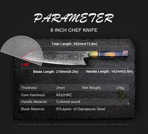 Venta al por mayor de encargo de alta calidad OEM ODM servicio de acero de Damasco cuchillo de Chef de cocina japonesa con alta dureza con mango de color - Product Image 3