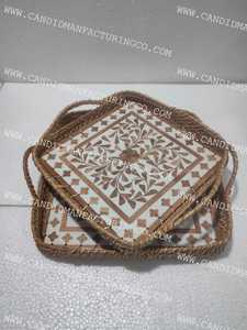 Bandeja de servicio redonda de ratán a precio de fábrica de proveedor directo con asas, vajilla decorativa para mesa de centro, bebidas de garaje - Product Image 3