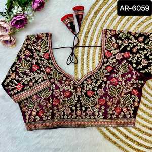 Blusa cosida de trabajo de diamante americano Real de terciopelo suave puro pesado indio para ropa de boda sari y blusa elegante Lehenga Choli - Product Image 6