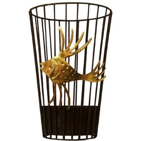 Design antique couleur noire maille fil seau forme poisson doré Design support parapluie seau maison hall fournitures élégant stockage - Product Image 2