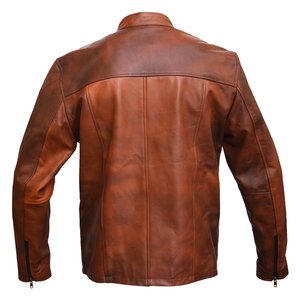 Chaquetas de cuero marrón genuino sólido casual para hombre - Product Image 3