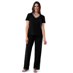 Jersey de manga corta para mujer, Conjunto de pijama para dormir de 2 piezas, Camiseta corta de verano y primavera y pantalones para otoño - Product Image 1