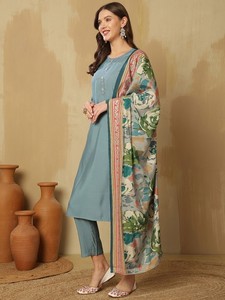 Mujeres étnicas Regular Pure Silk Kurta con pantalones y con Dupatta indio Pakistán traje Salwar kameez traje - Product Image 6