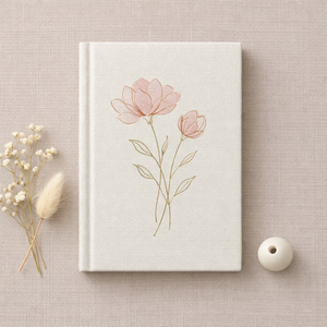 Diario LABON con Copertina Rigida in Lino Bianco, Quaderno Minimalista con Motivi Floreali, Linee Dorate, per Appunti, Journaling, Schizzi, Regalo - Product Image 1