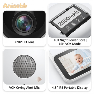 Anicebb 2026 Babyphone 4,3 pouces 720P sans fil 2,4 GHz Audio bidirectionnel Vision nocturne Détection des pleurs Batterie 2000 mAh 300 m - Product Image 5