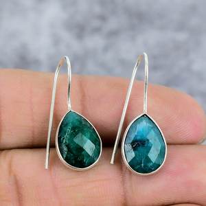 Women's Trendy Green <b>Emerald</b> 925 Sterling Silver Pear Shape Gemstone Wire <b>Earrings</b> Statement Wedding <b>Earrings</b> Perfect Gift for - Product Image 2
