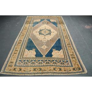 Vintage Large Rug 5.6x8.9 ft, Blue <b>Brown</b> Oriental Rug <b>Wool</b> - Product Image 1