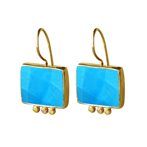 925 argent Sterling Turquoise pierre précieuse Rectangle forme concepteur boucles d'oreilles or Vermeil boucles d'oreilles femmes cadeau de mariage - Product Image 1